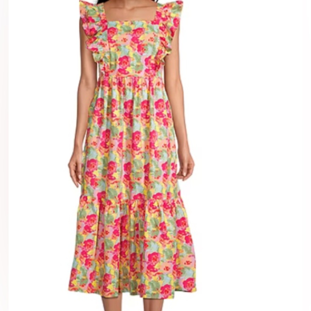 Peyton & Parker Bright Floral Ruffled Smocked Tie Back Maxi Dress Xl